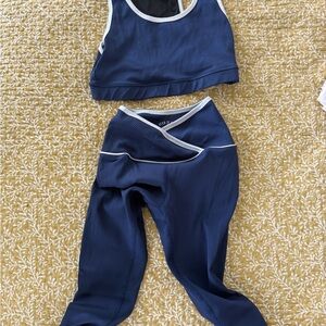Year of Ours Veronica Ribbed Navy Crop Top and Leggings Set